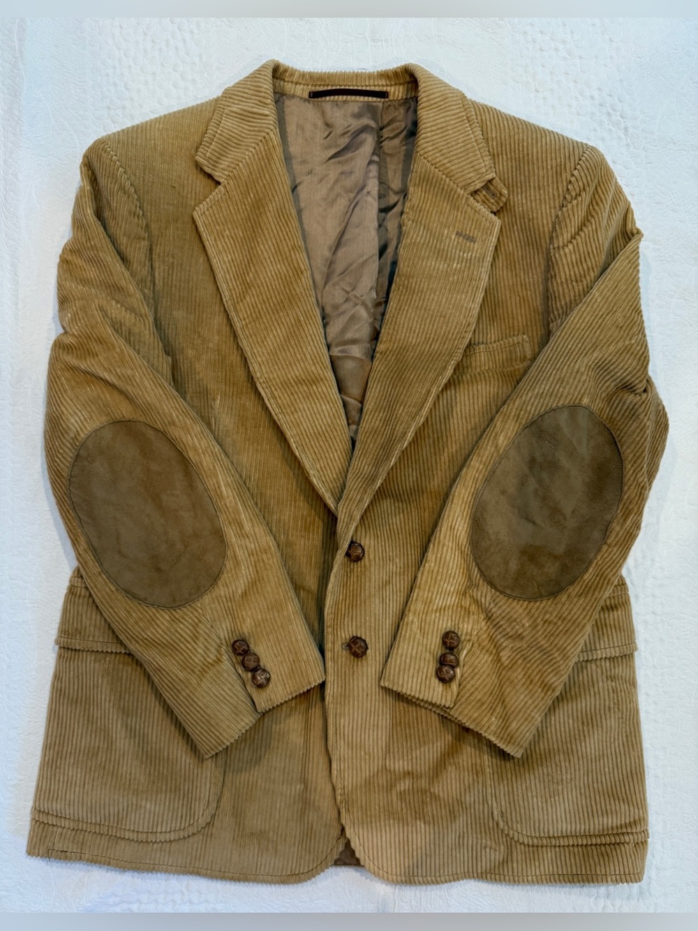 Vtg Kuppenheimer Corduroy Sport Coat Blazer Men’s 44 46R Tan Brown Elbow Patches